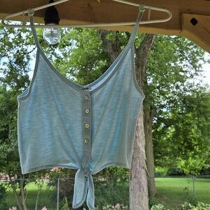 Garage Blue Sleeveless Buttoned Tie-Front Camisole